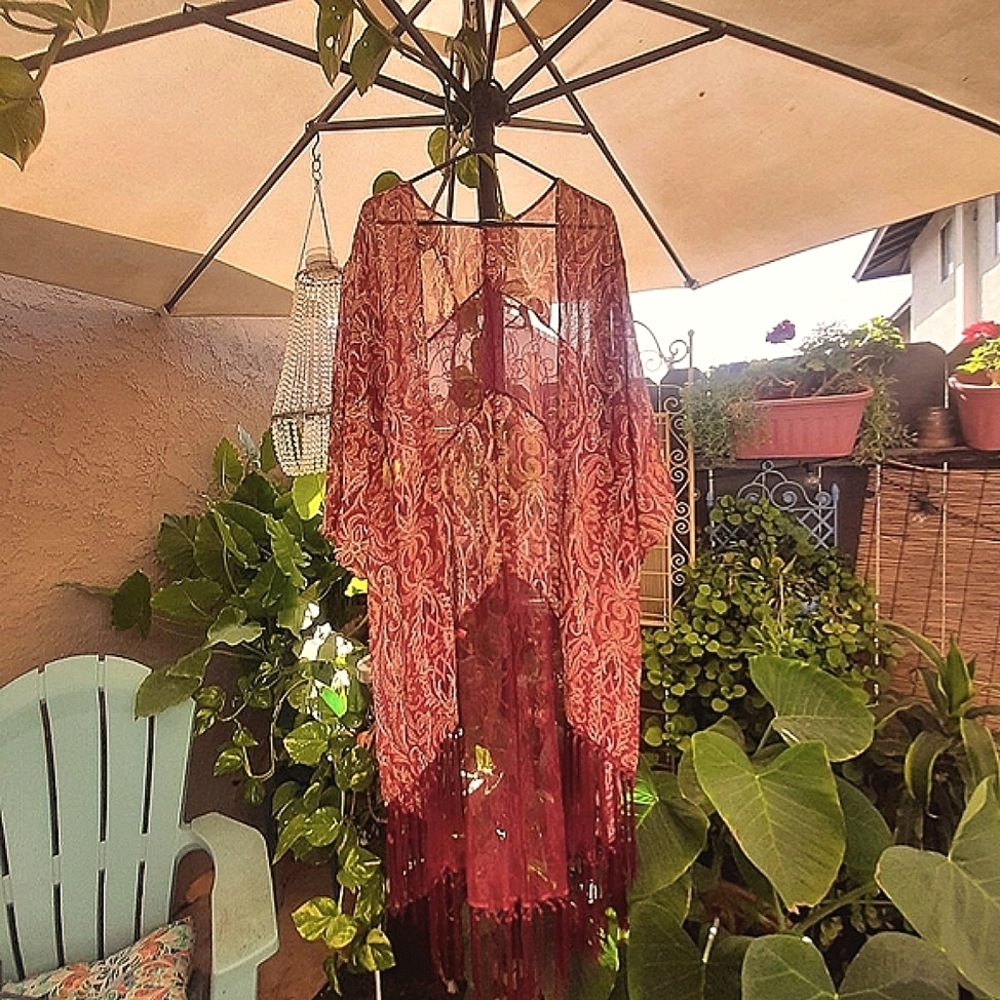 Burgundy lace throw